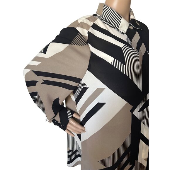 Geometric Print Button-Up Long Sleeve Blouse by Dennis Basso - Picture 3 of 4